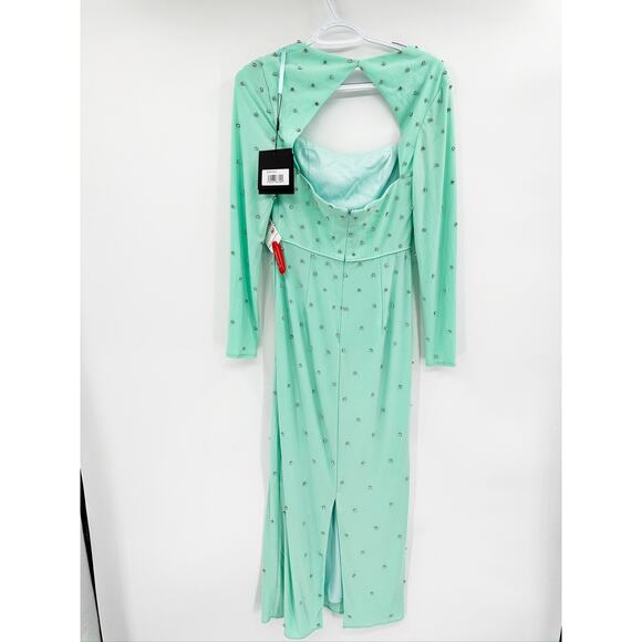 Mac Duggal 55792 Mint Allover Rhinestone Long Sleeve Dress Size 2 - Picture 7 of 7